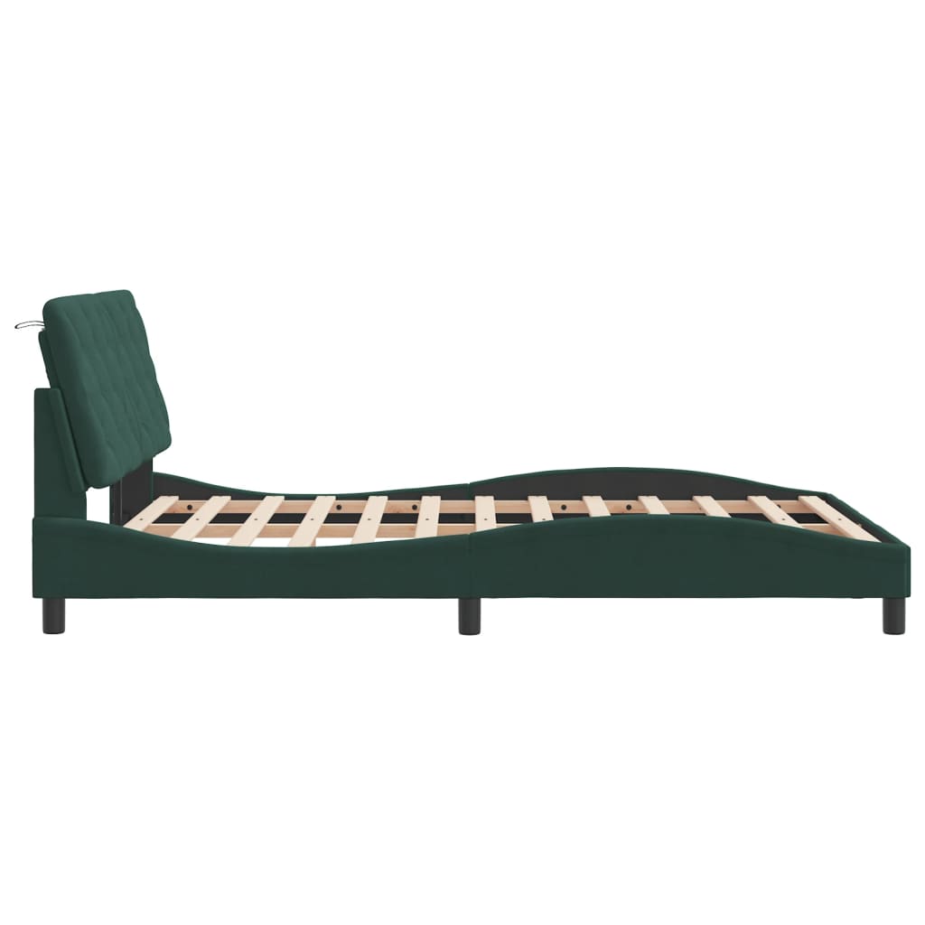 vidaXL Estructura de cama con luces terciopelo verde oscuro 140x200 cm