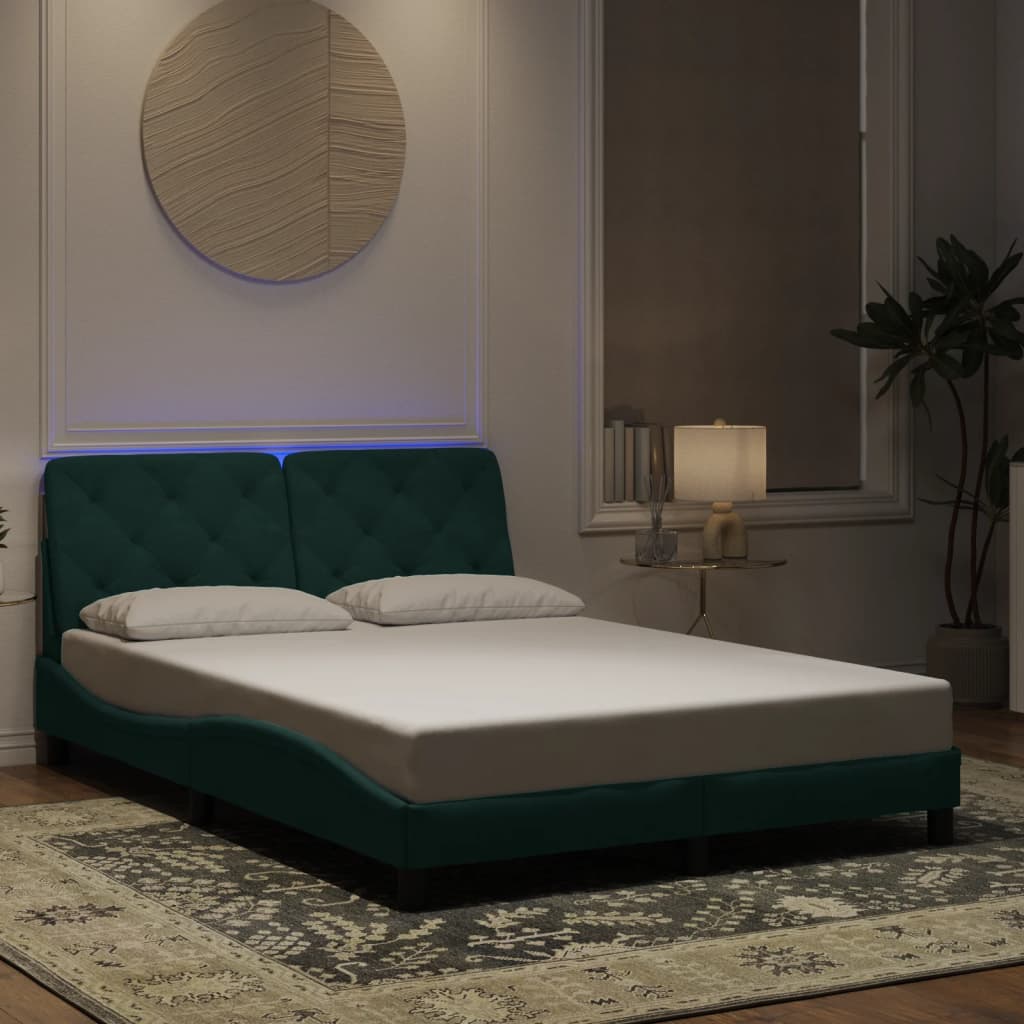 vidaXL Estructura de cama con luces terciopelo verde oscuro 140x200 cm