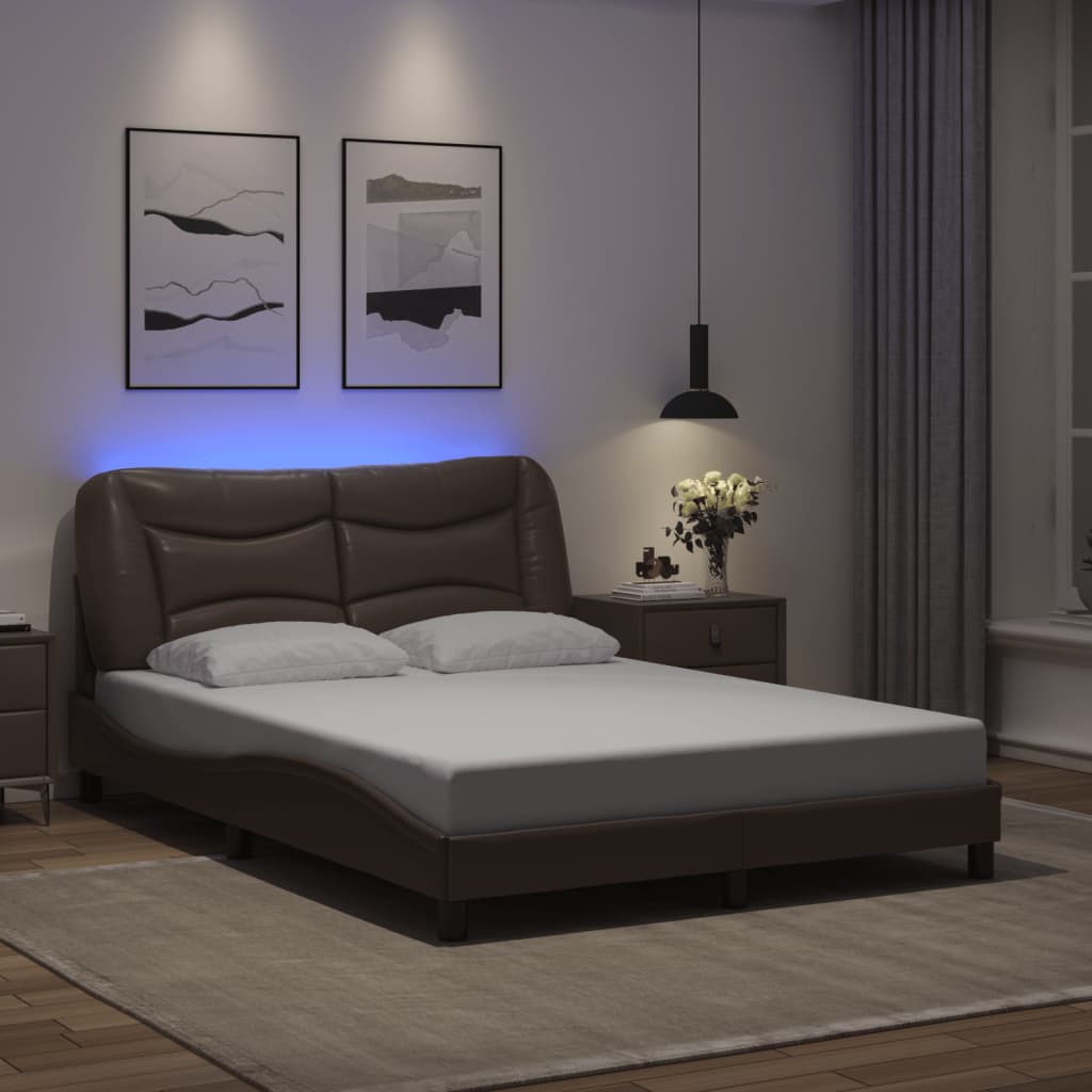 vidaXL Estructura cama con luces LED cuero sintético marrón 120x200 cm