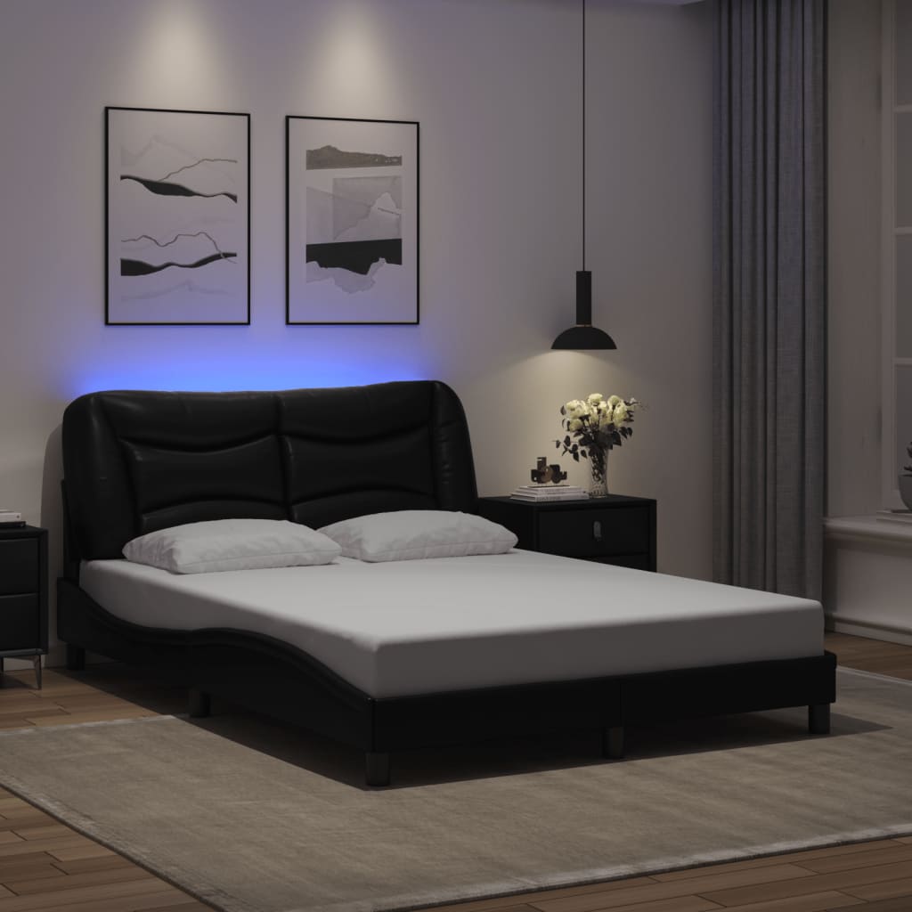 vidaXL Estructura cama con luces LED cuero sintético negro 140x190 cm