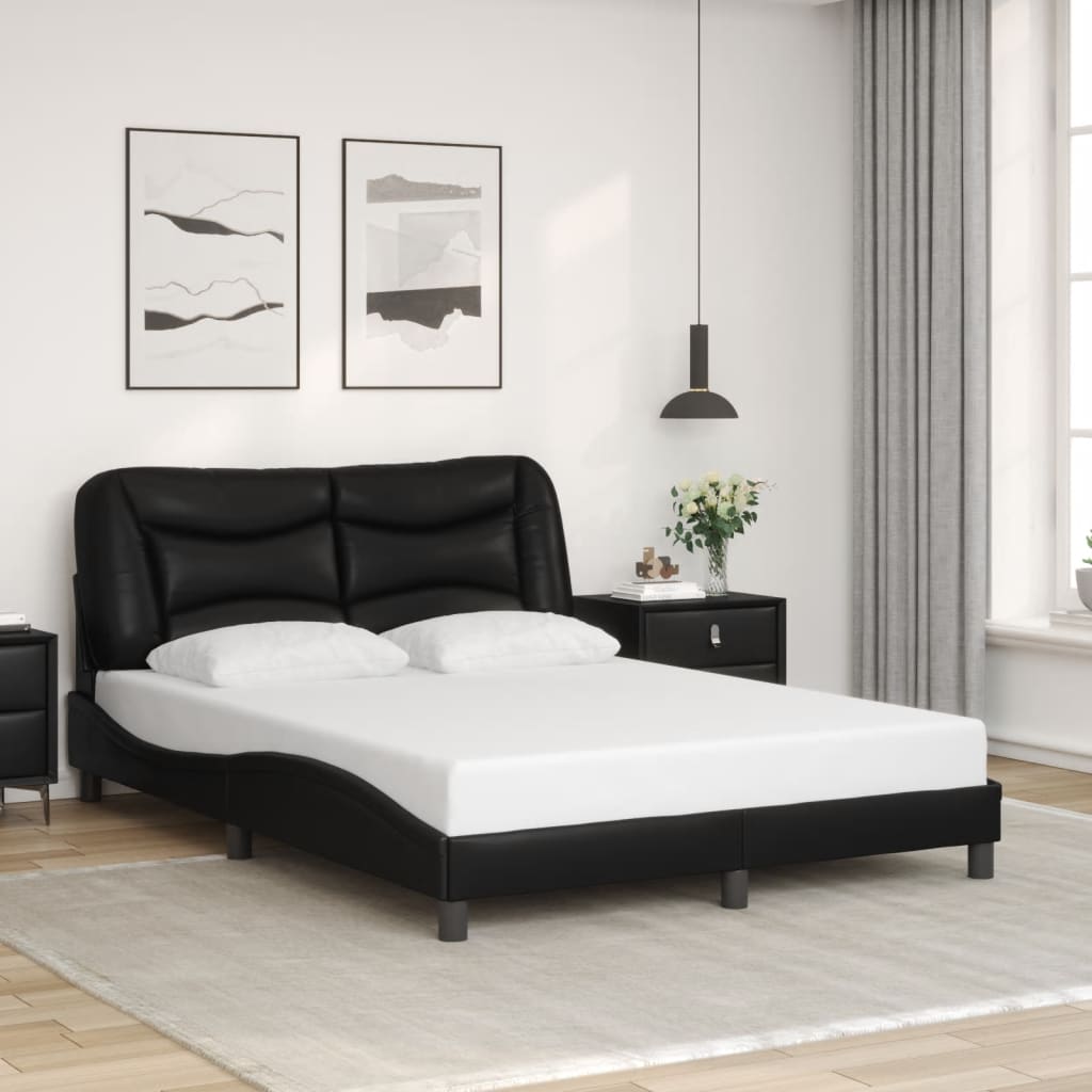 vidaXL Estructura cama con luces LED cuero sintético negro 140x190 cm