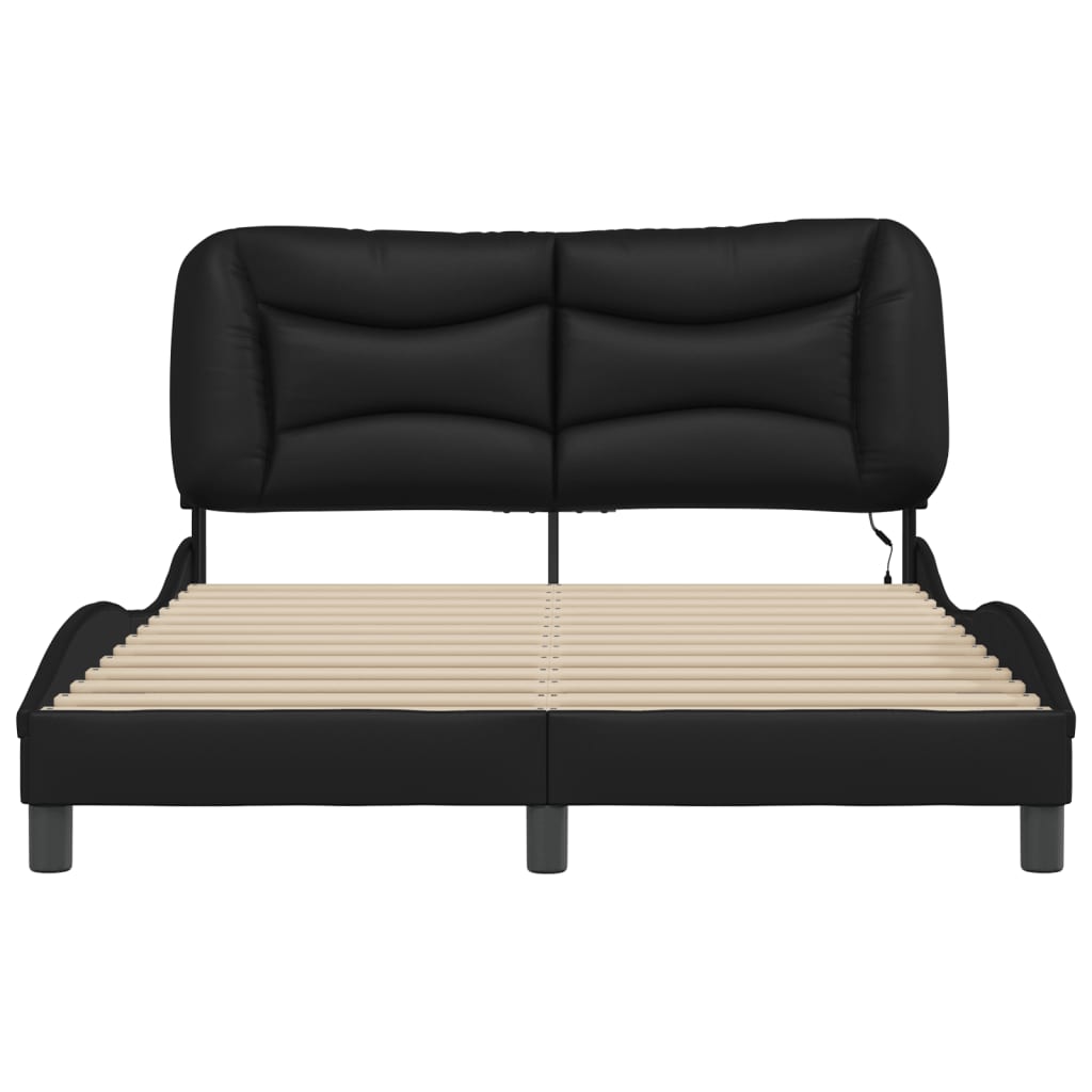 vidaXL Estructura cama con luces LED cuero sintético negro 140x190 cm