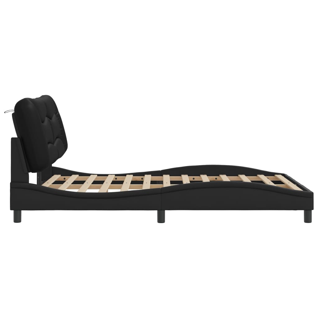 vidaXL Estructura cama con luces LED cuero sintético negro 140x190 cm