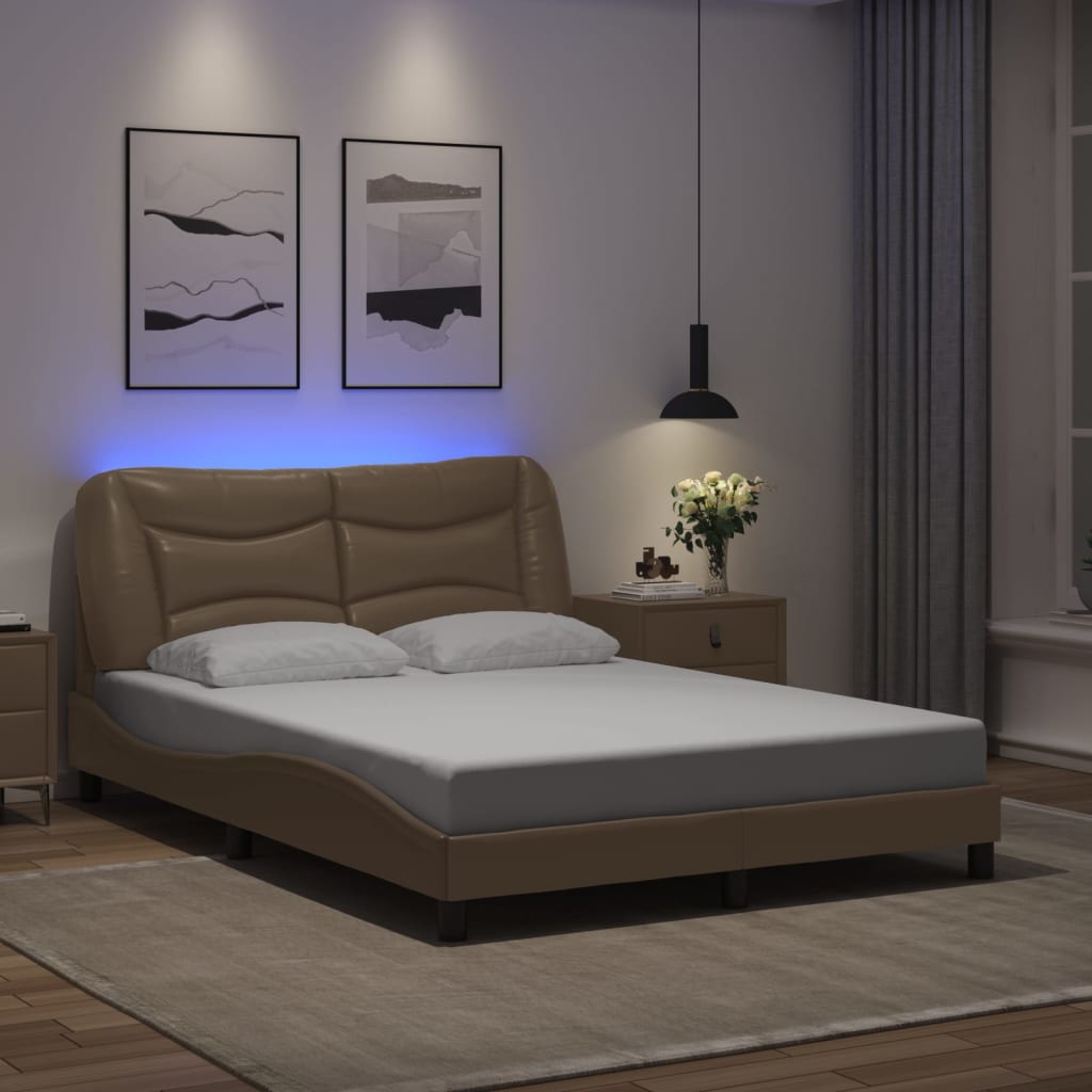 vidaXL Estructura de cama con LED cuero sintético capuchino 140x200 cm