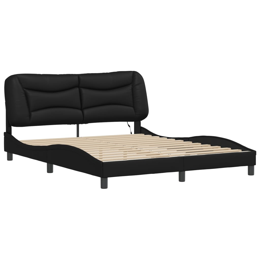 vidaXL Estructura de cama con luces LED cuero PE negro 160x200 cm