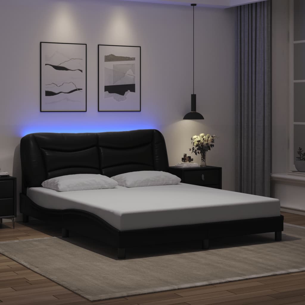 vidaXL Estructura de cama con luces LED cuero PE negro 160x200 cm