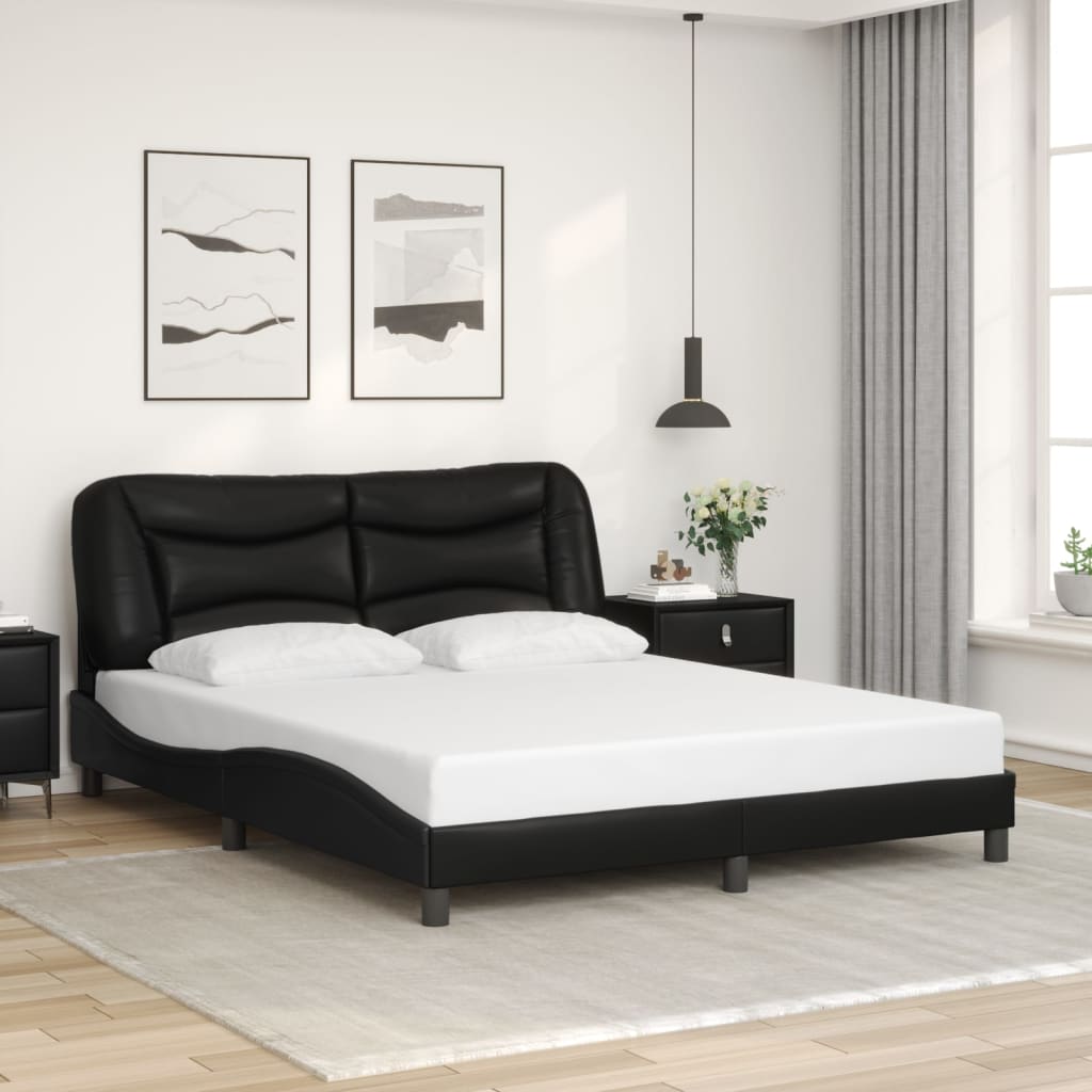 vidaXL Estructura de cama con luces LED cuero PE negro 160x200 cm