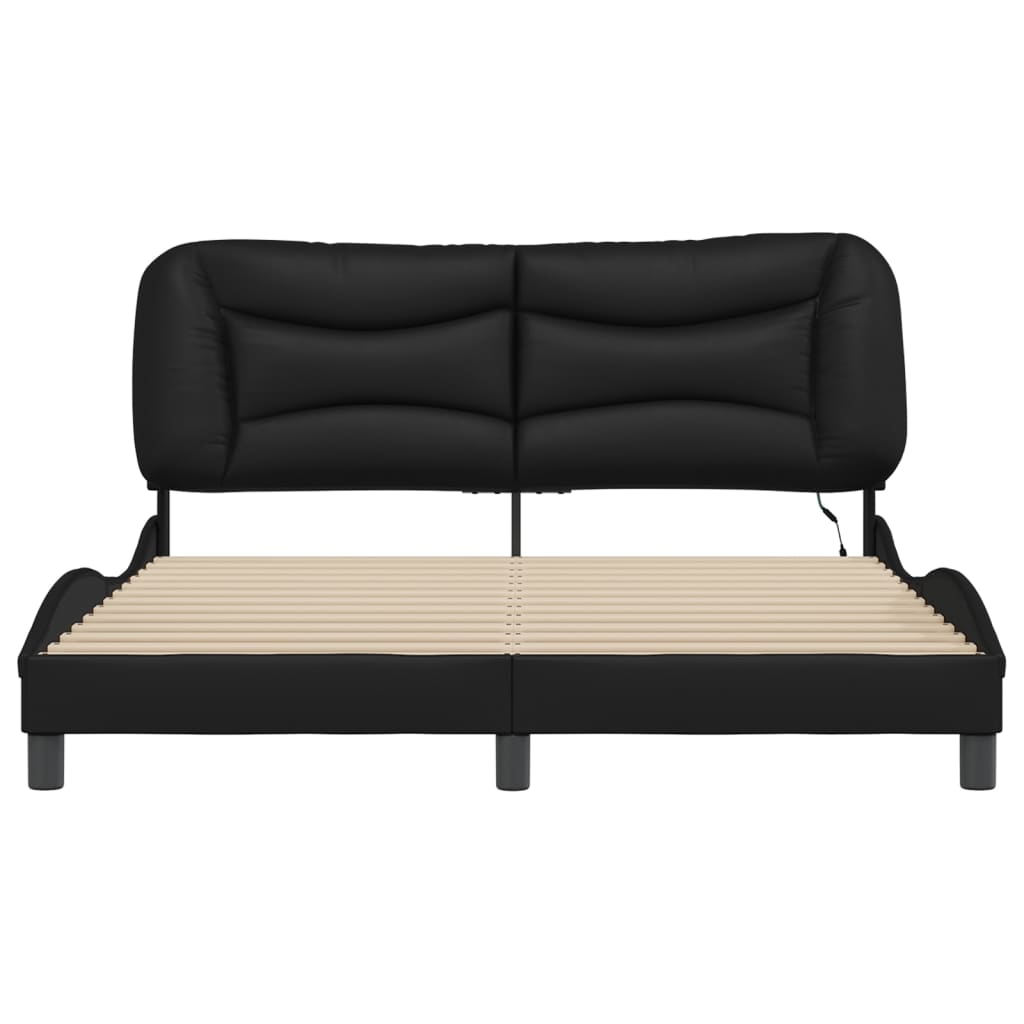 vidaXL Estructura de cama con luces LED cuero PE negro 160x200 cm