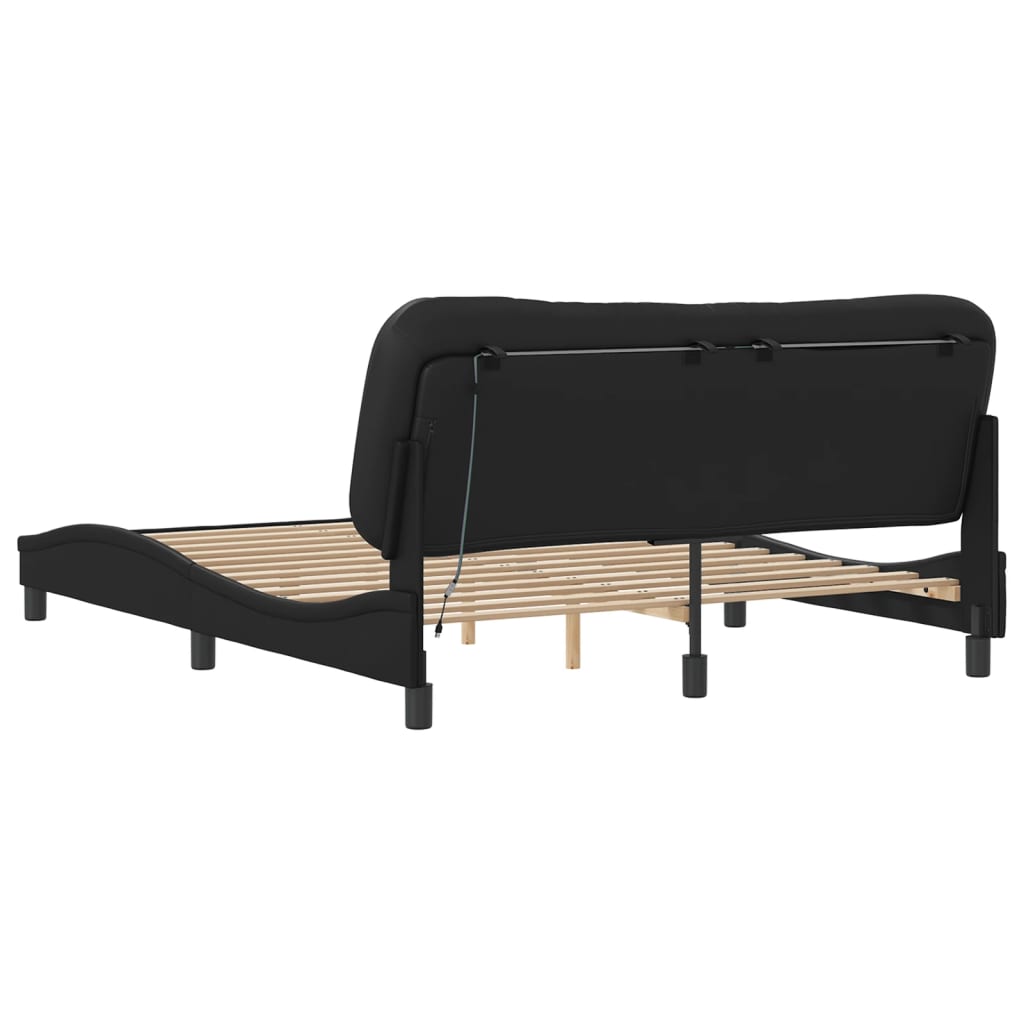 vidaXL Estructura de cama con luces LED cuero PE negro 160x200 cm