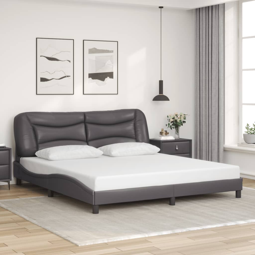 vidaXL Estructura de cama con luz LED cuero sintético gris 180x200 cm