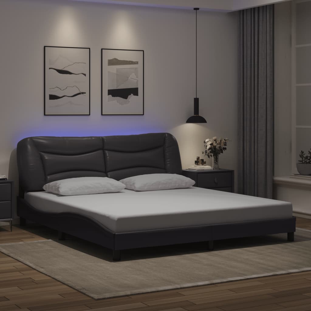 vidaXL Estructura de cama con luz LED cuero sintético gris 180x200 cm