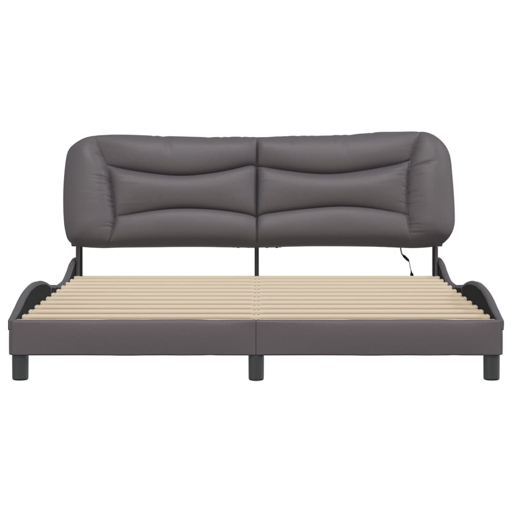 vidaXL Estructura de cama con luz LED cuero sintético gris 180x200 cm