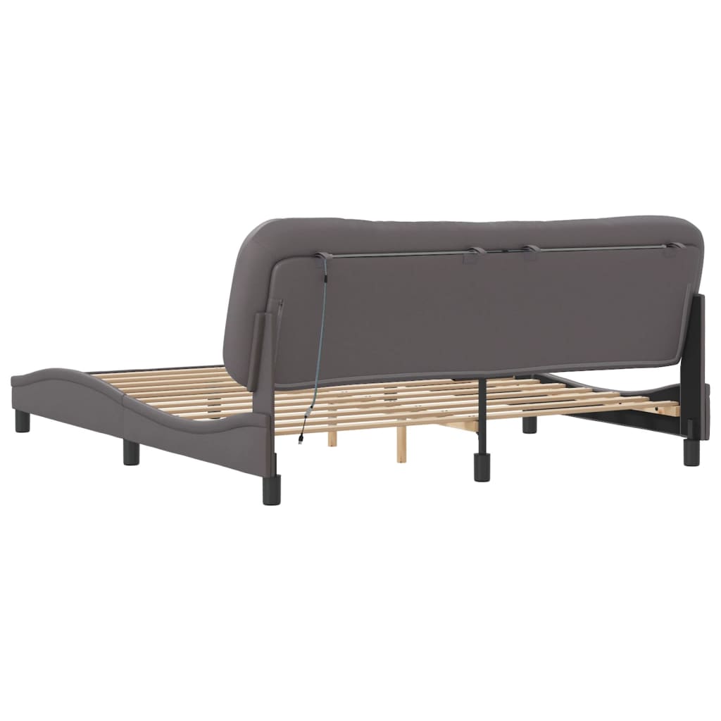 vidaXL Estructura de cama con luz LED cuero sintético gris 180x200 cm