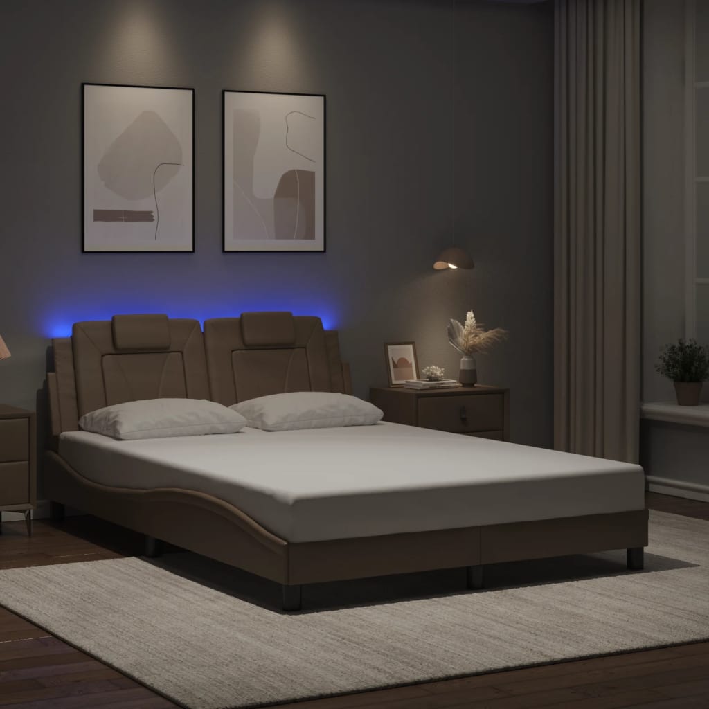 vidaXL Estructura de cama con LED cuero sintético capuchino 140x200 cm