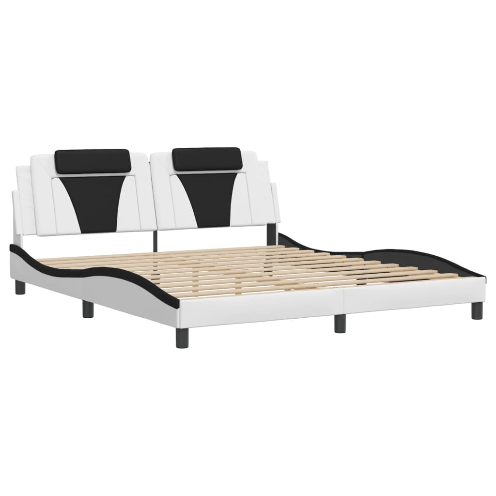 vidaXL Estructura cama con luces LED cuero PE blanco negro 180x200 cm