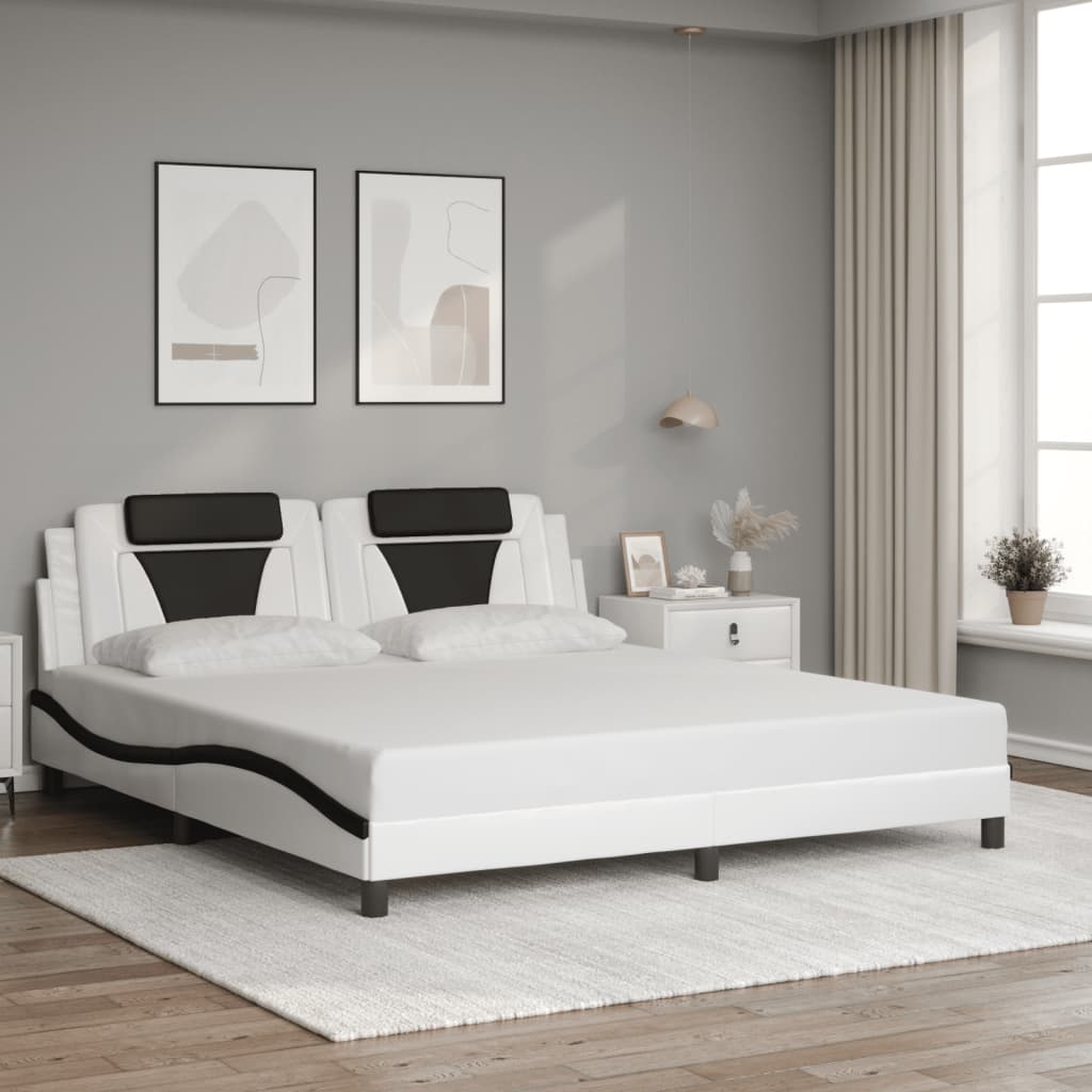 vidaXL Estructura cama con luces LED cuero PE blanco negro 180x200 cm