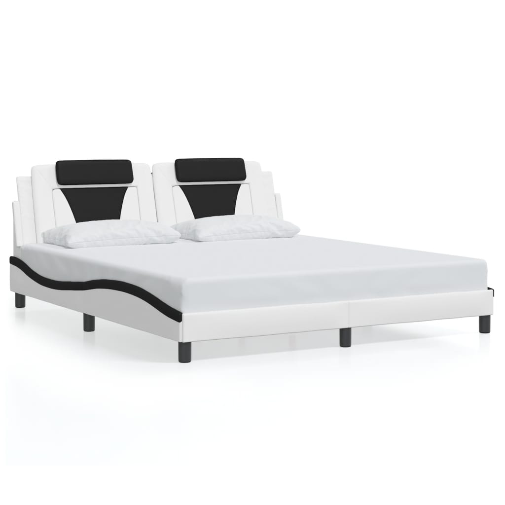 vidaXL Estructura cama con luces LED cuero PE blanco negro 180x200 cm