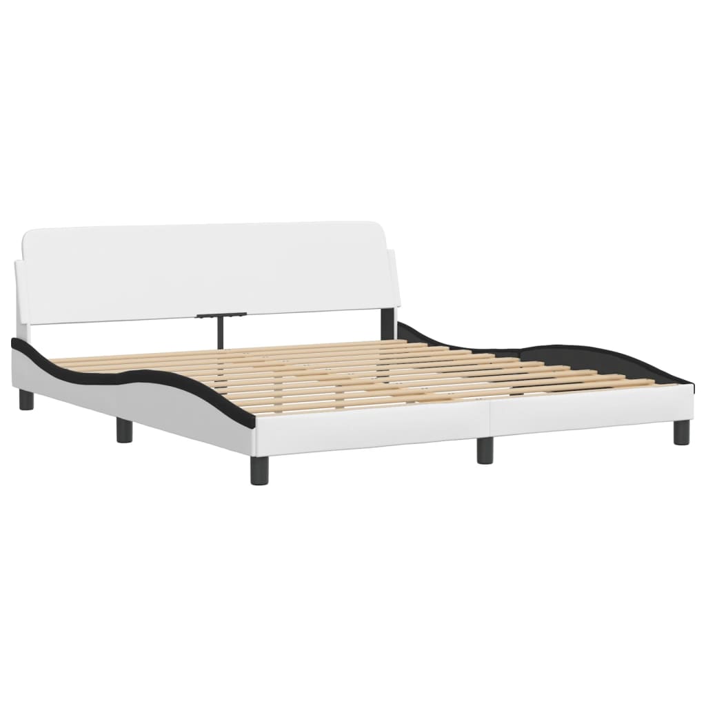 vidaXL Estructura cama con luces LED cuero PE blanco negro 180x200 cm