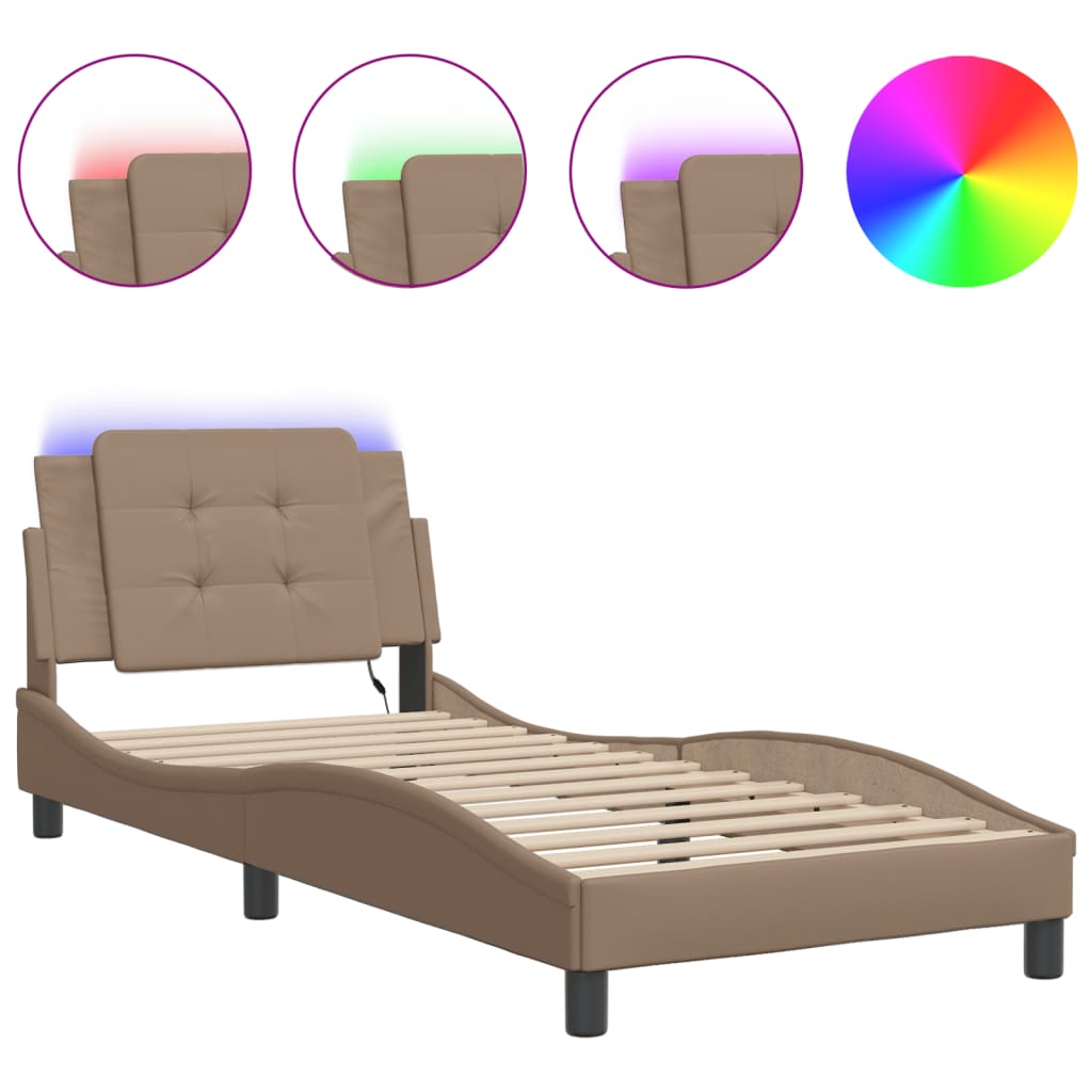 vidaXL Estructura de cama con LED sin colchón cappuccino 90x200 cm