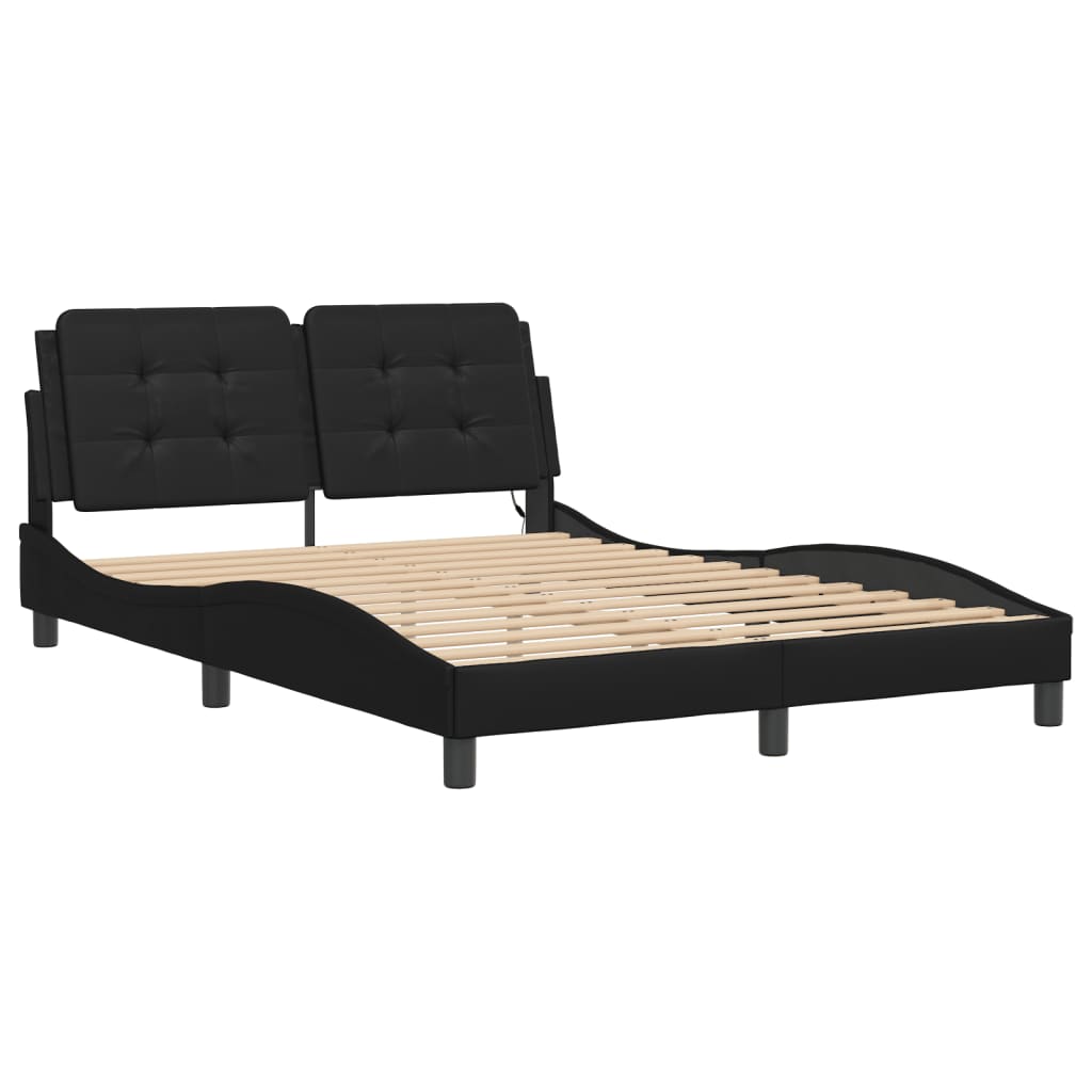 vidaXL Estructura cama con luces LED cuero sintético negro 140x190 cm