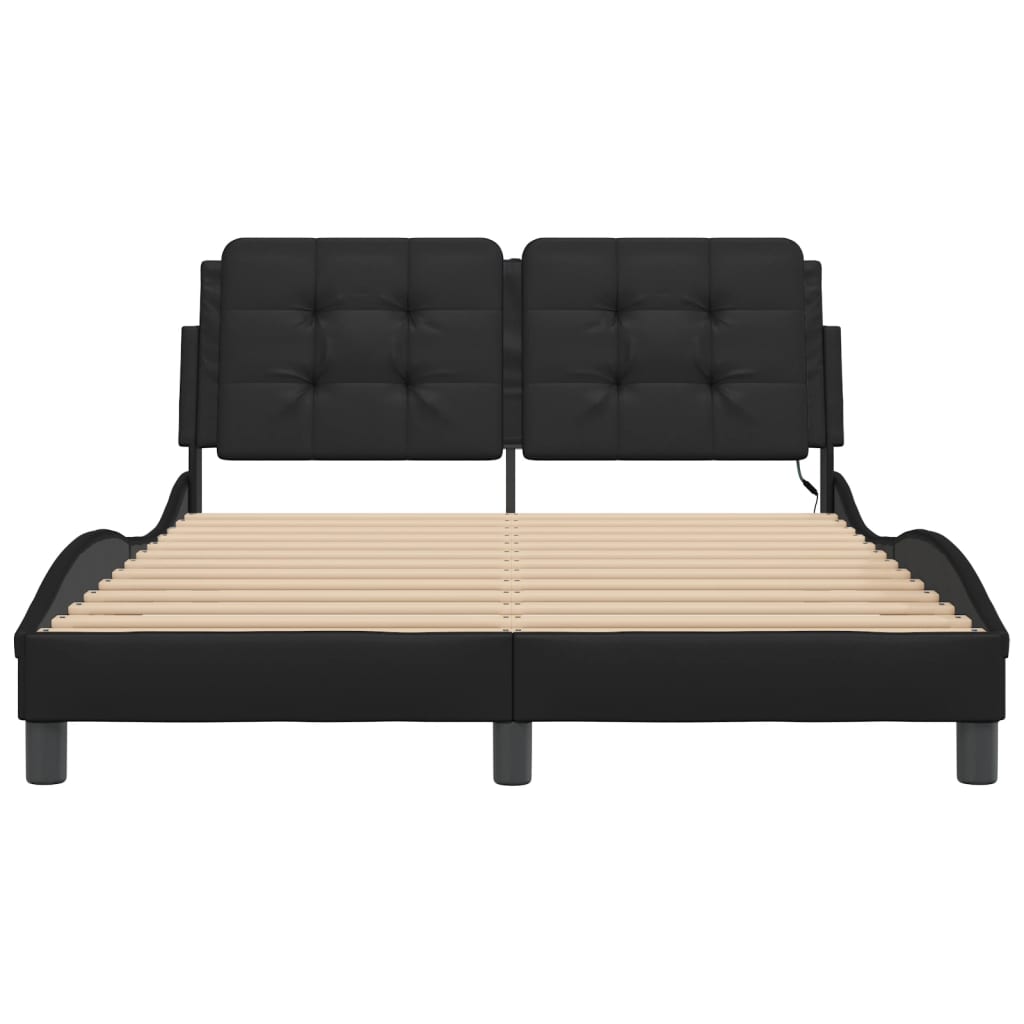 vidaXL Estructura cama con luces LED cuero sintético negro 140x190 cm