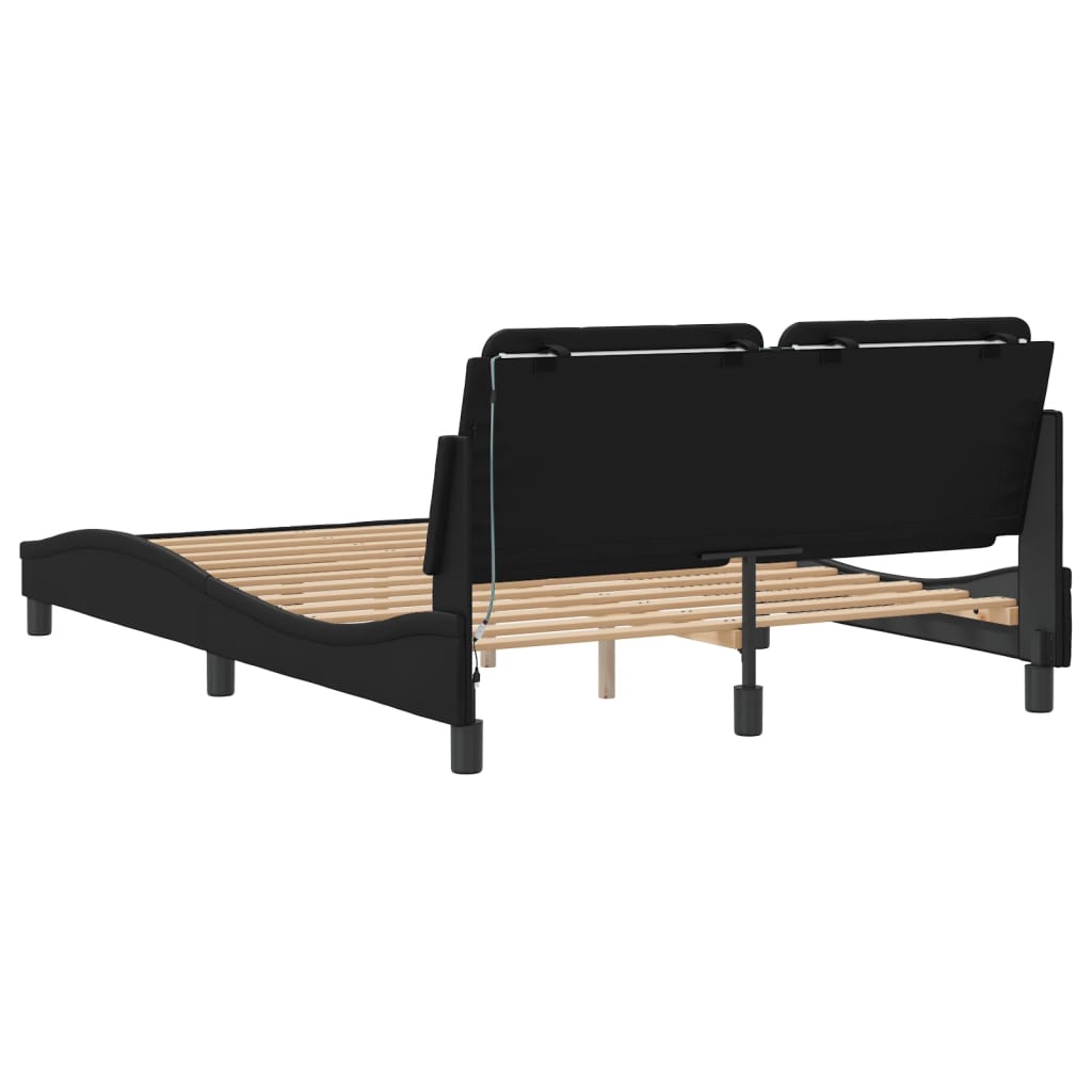 vidaXL Estructura cama con luces LED cuero sintético negro 140x190 cm