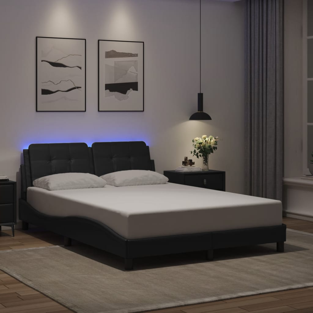 vidaXL Estructura cama con luces LED cuero sintético negro 140x190 cm