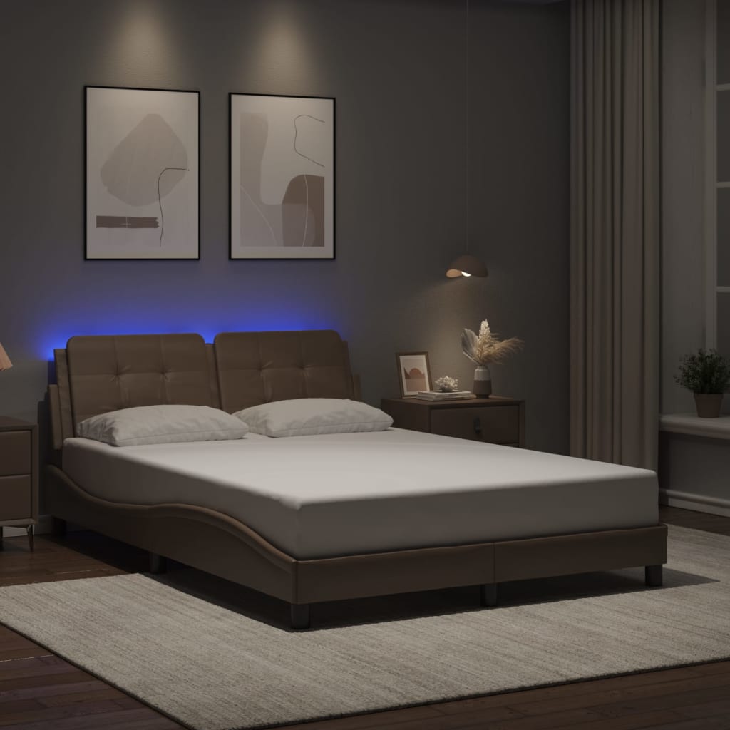 vidaXL Estructura de cama con LED cuero sintético capuchino 140x200 cm