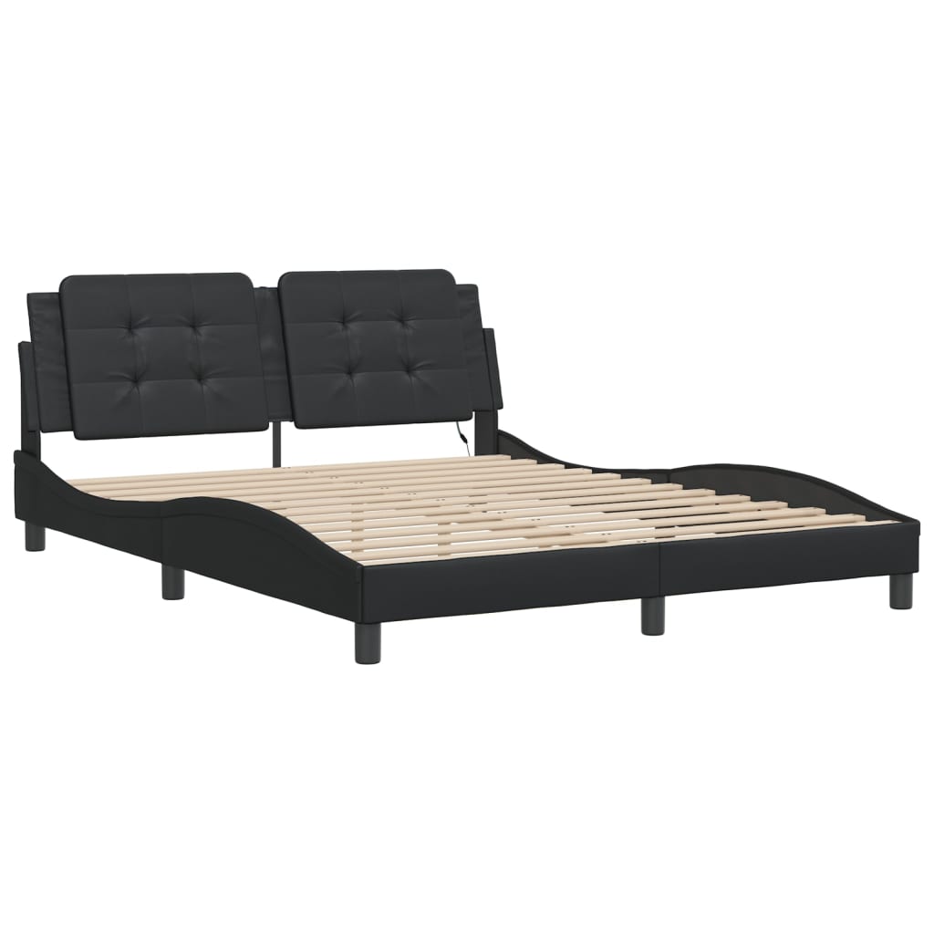 vidaXL Estructura de cama con luces LED cuero PE negro 160x200 cm