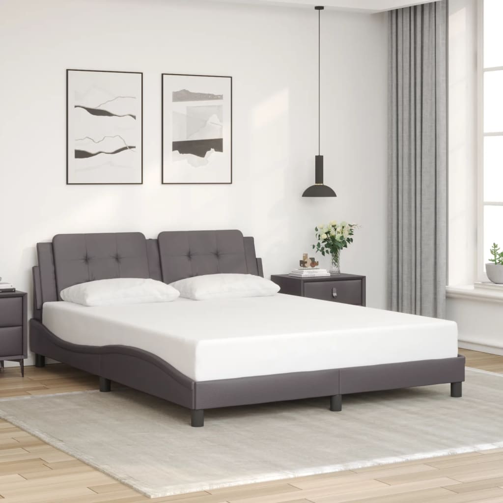 vidaXL Estructura de cama con luces LED cuero PE gris 160x200 cm