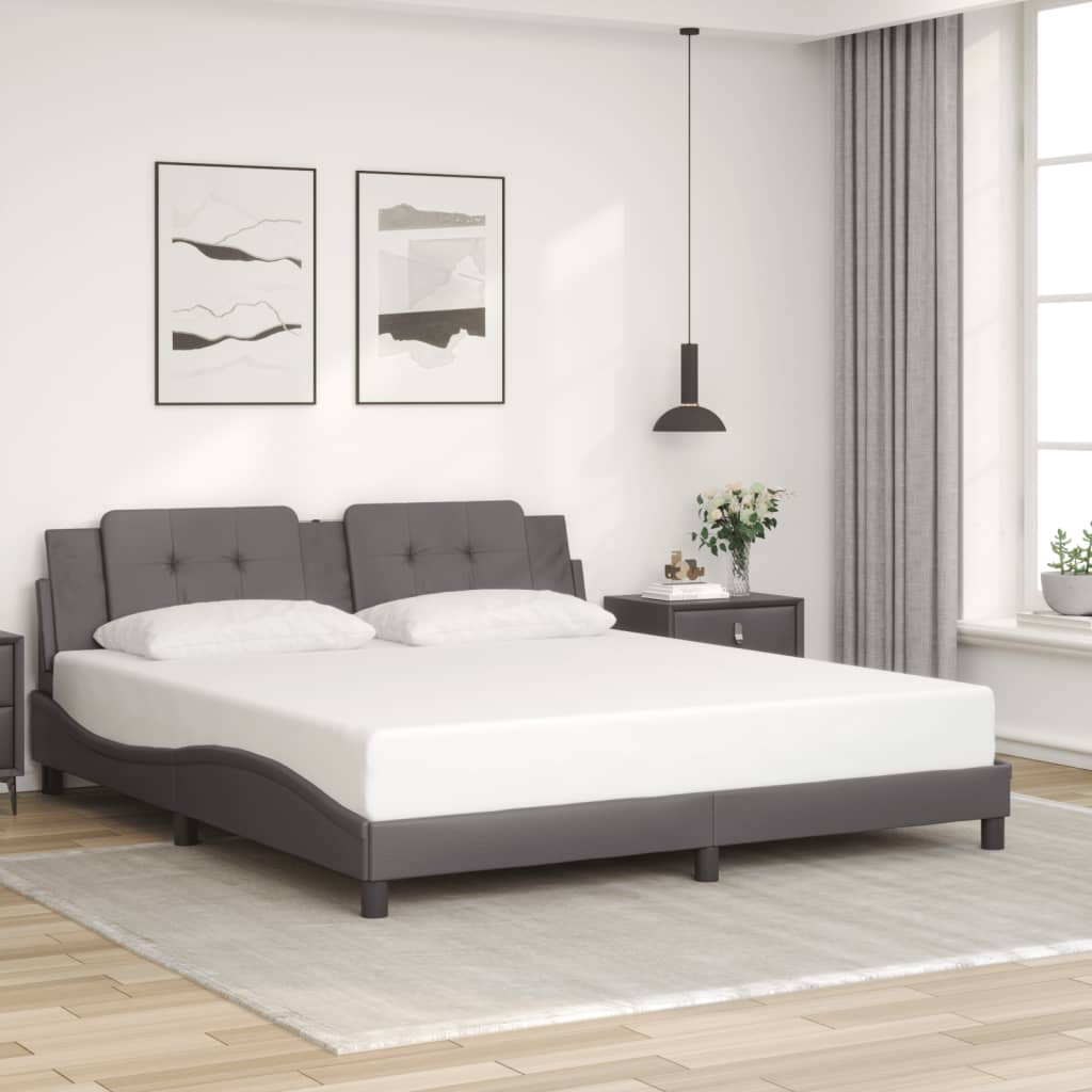 vidaXL Estructura de cama con luz LED cuero sintético gris 180x200 cm