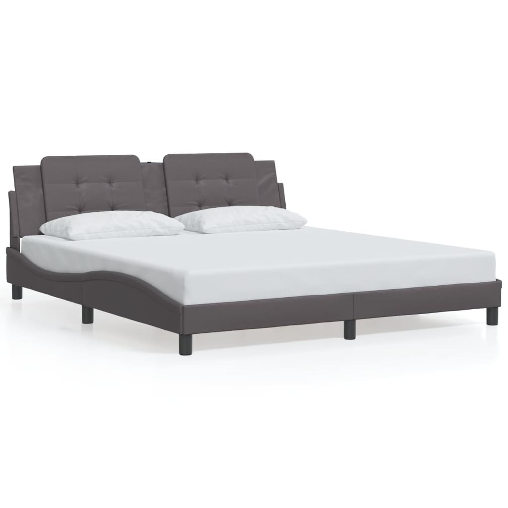 vidaXL Estructura de cama con luz LED cuero sintético gris 180x200 cm