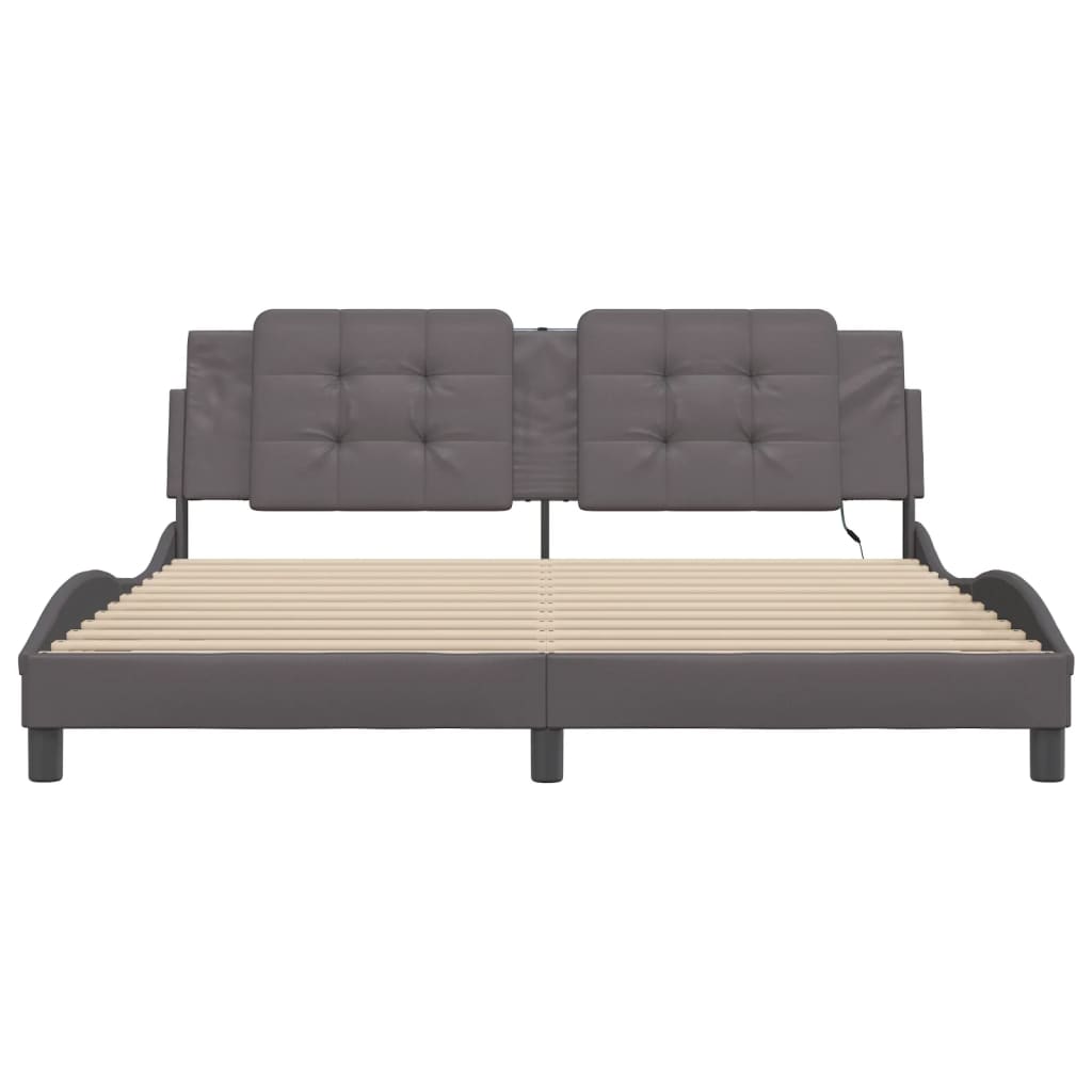 vidaXL Estructura de cama con luz LED cuero sintético gris 180x200 cm