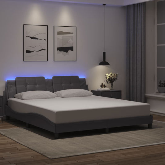 vidaXL Estructura de cama con luz LED cuero sintético gris 180x200 cm