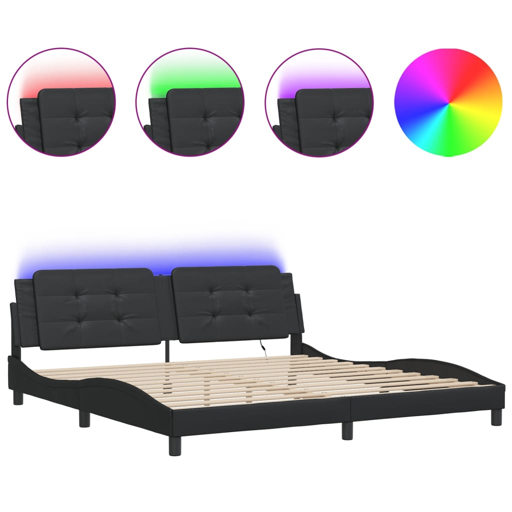 vidaXL Estructura cama con luces LED cuero sintético negro 200x200 cm