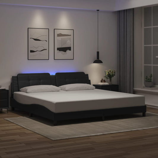 vidaXL Estructura cama con luces LED cuero sintético negro 200x200 cm