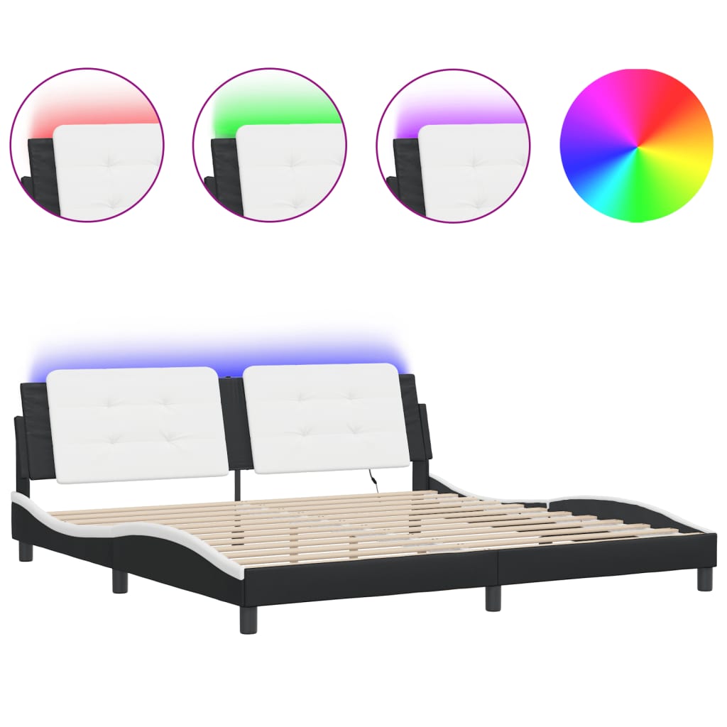 vidaXL Estructura cama con LED cuero sintético negro blanco 200x200 cm