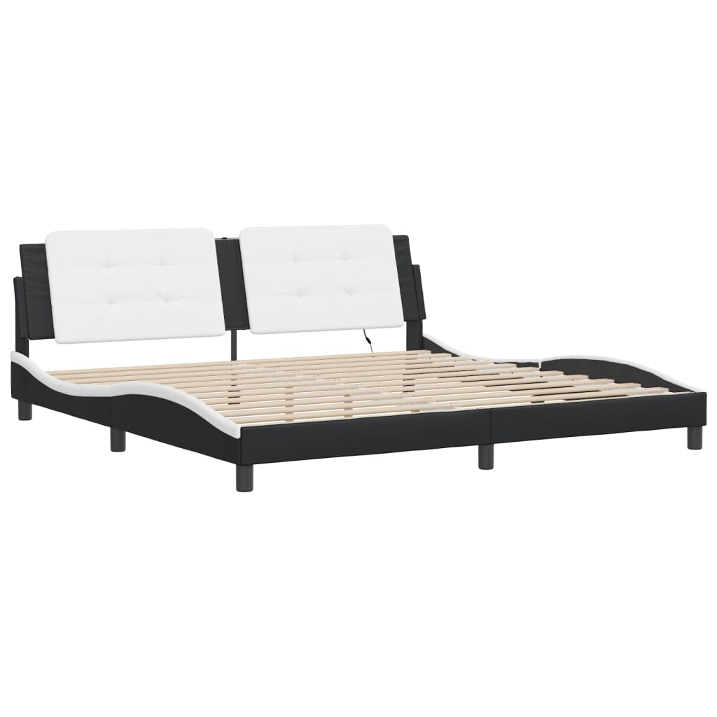 vidaXL Estructura cama con LED cuero sintético negro blanco 200x200 cm