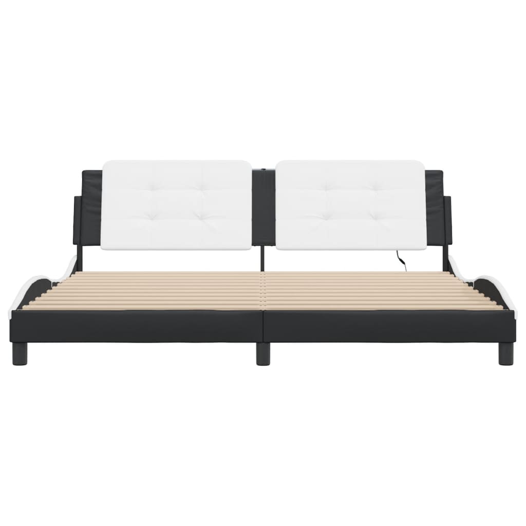 vidaXL Estructura cama con LED cuero sintético negro blanco 200x200 cm