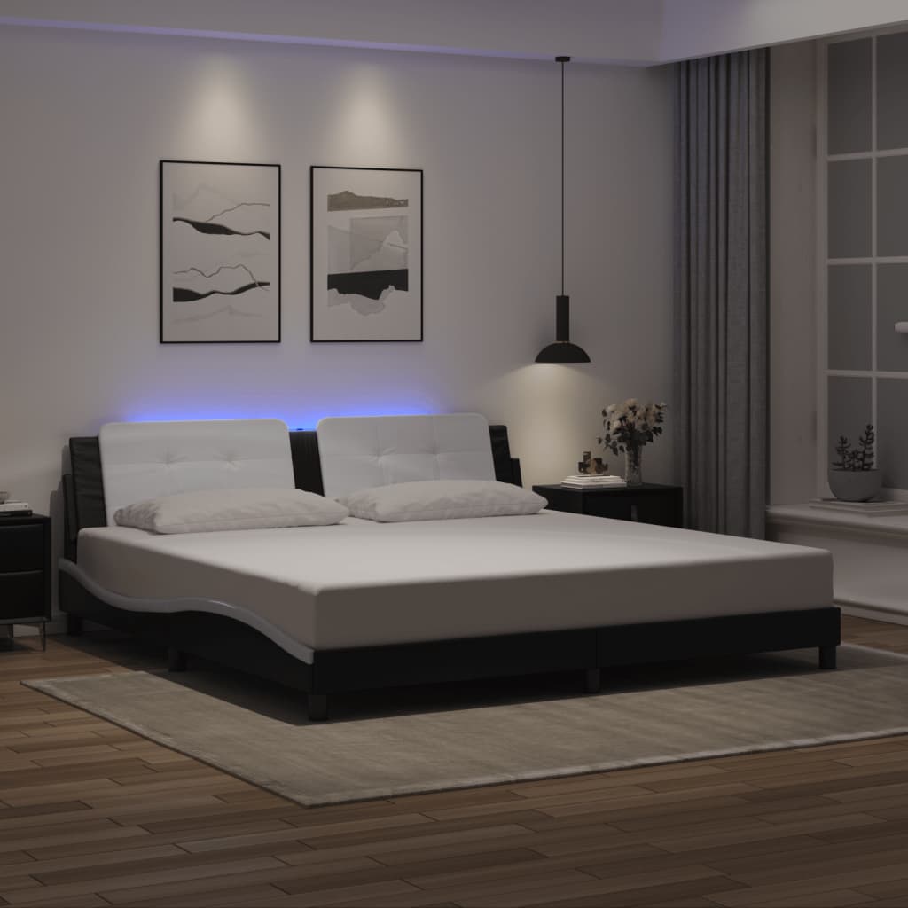 vidaXL Estructura cama con LED cuero sintético negro blanco 200x200 cm