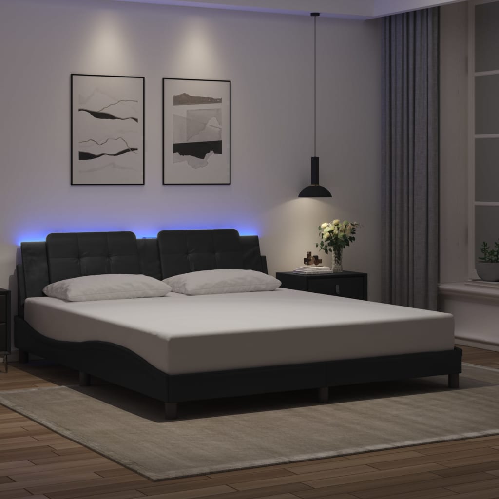 vidaXL Estructura cama LED sin colchón cuero sintético negro 180x200cm