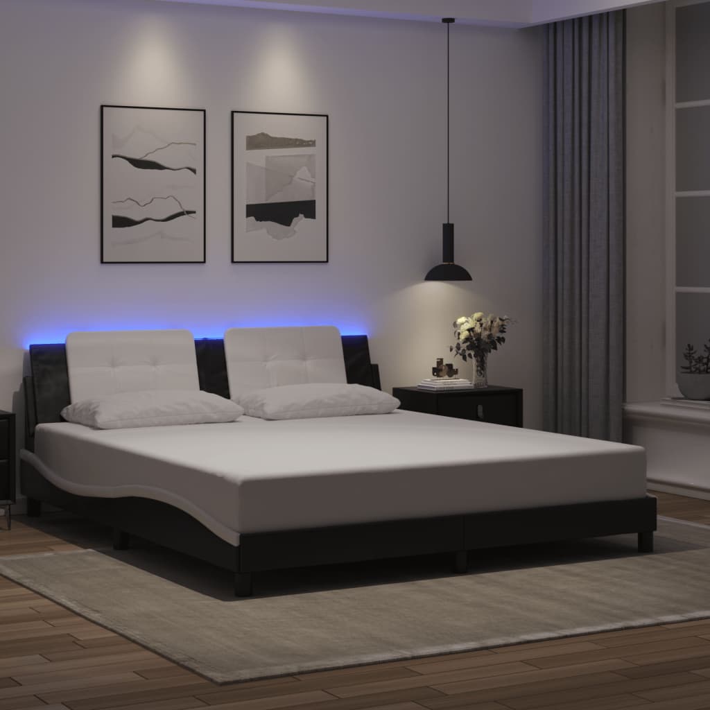 vidaXL Estructura de cama con LED sin colchón negro blanco 180x200 cm