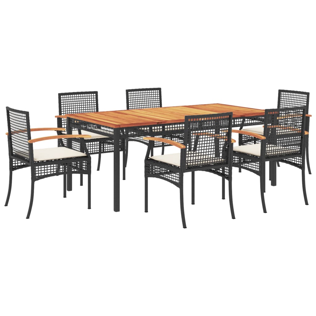 vidaXL Set de comedor de jardín 7 pzas y cojines ratán sintético negro