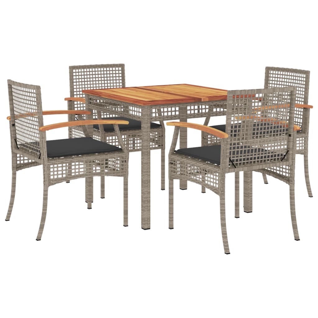 vidaXL Set comedor de jardín 5 piezas con cojines ratán sintético gris