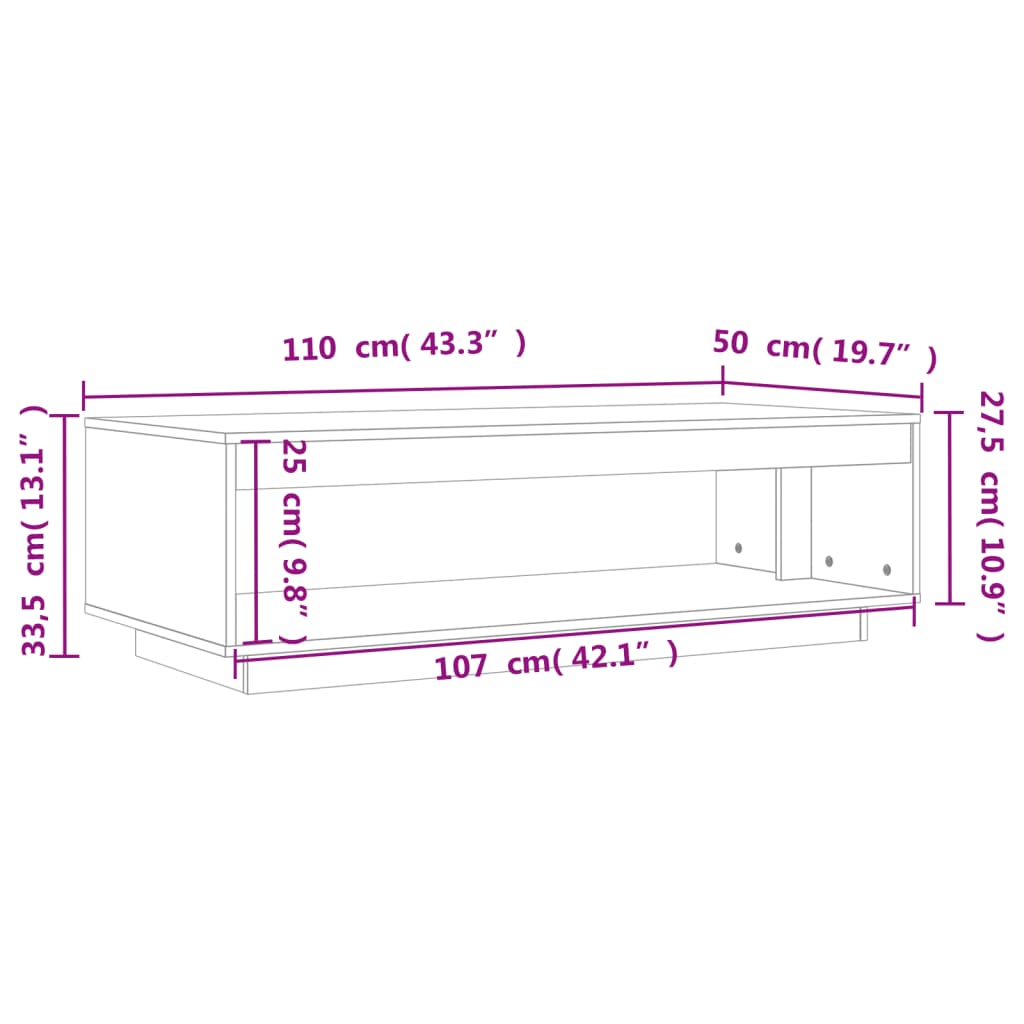 vidaXL Mesa de centro madera maciza de pino marrón cera 110x50x33,5 cm