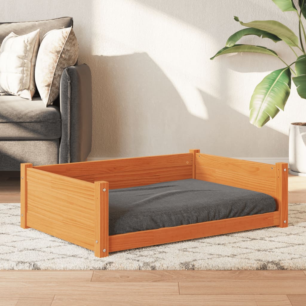 vidaXL Cama para perros madera maciza pino marrón cera 95,5x65,5x28 cm