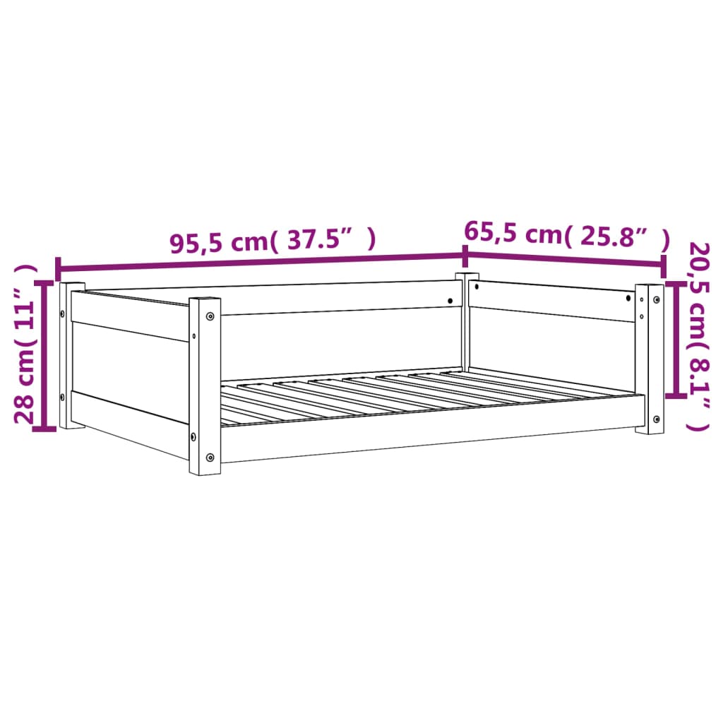 vidaXL Cama para perros madera maciza pino marrón cera 95,5x65,5x28 cm