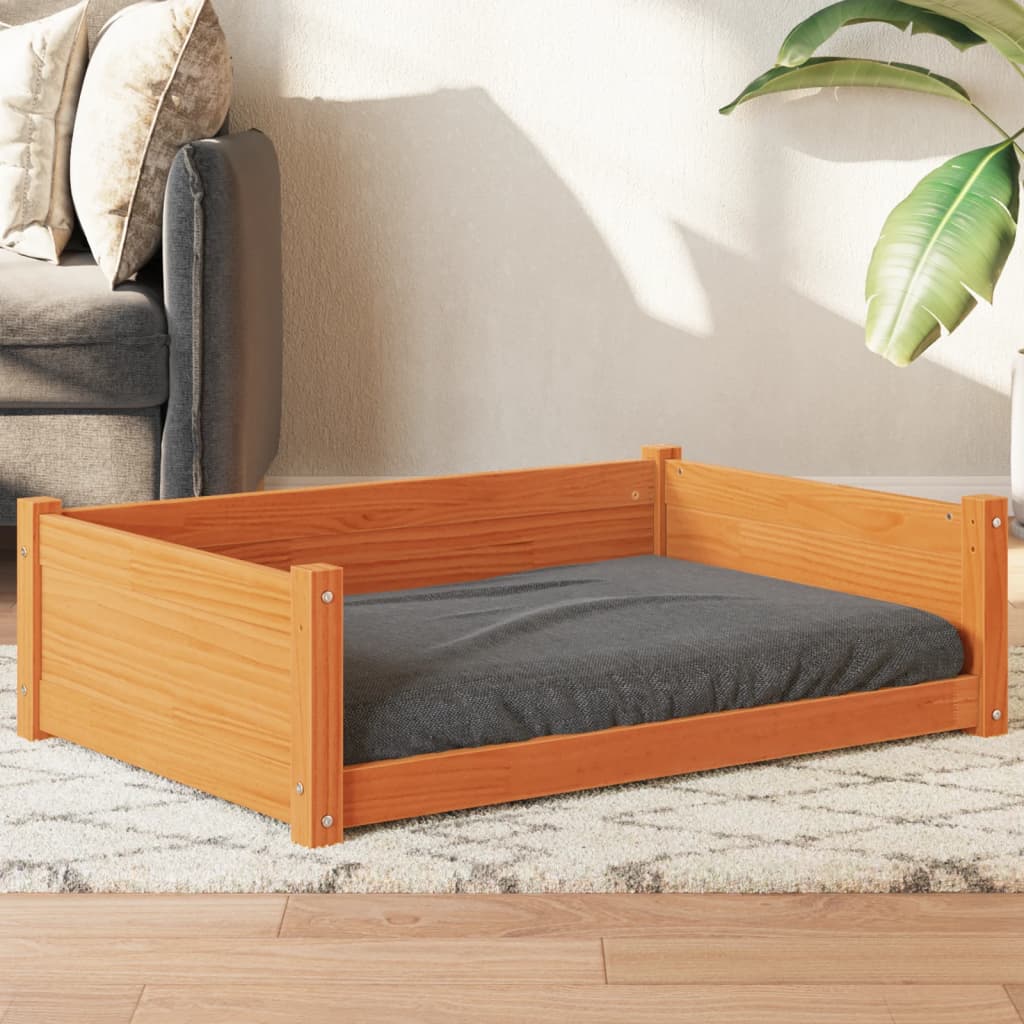 vidaXL Cama para perros madera maciza pino marrón cera 95,5x65,5x28 cm