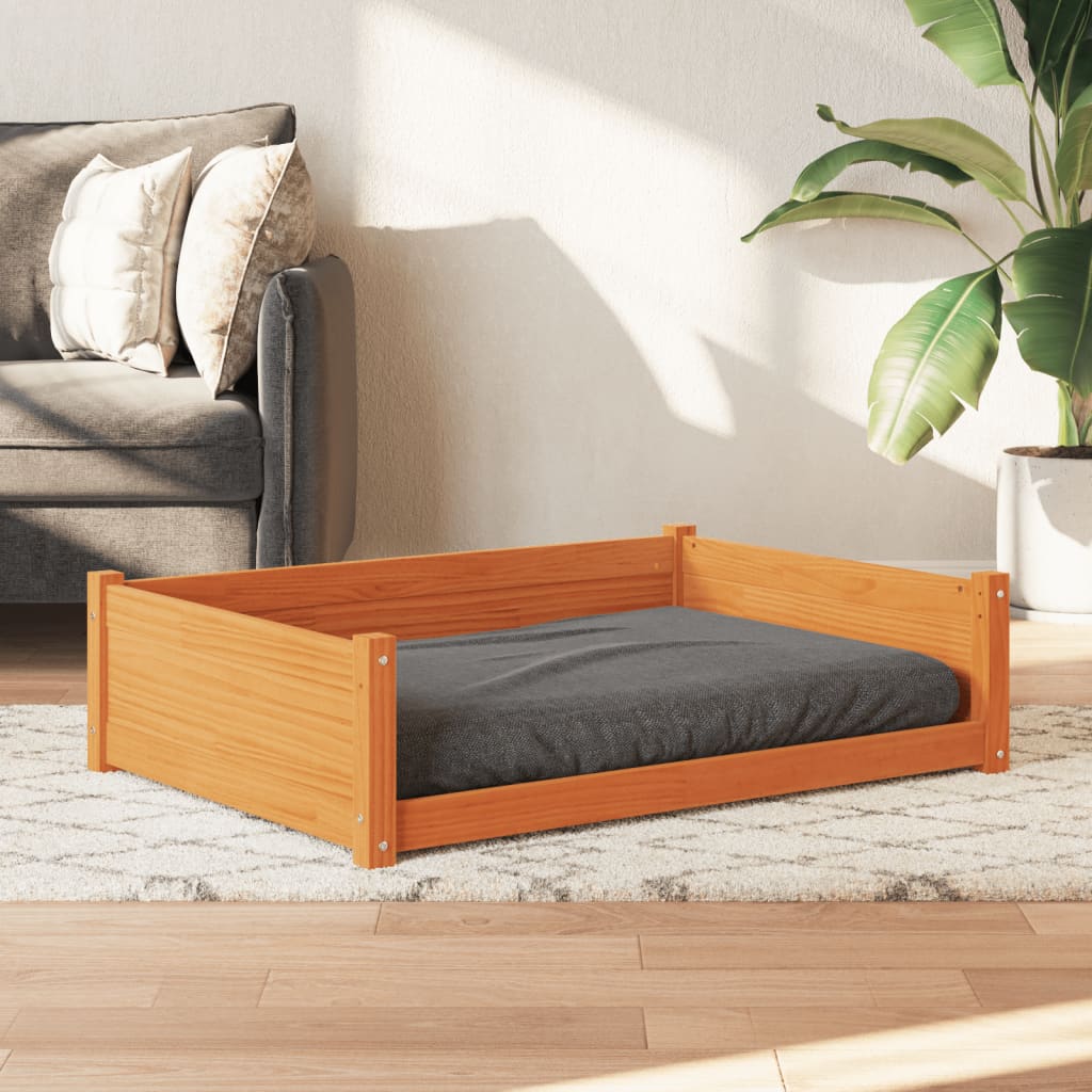 vidaXL Cama para perros madera de pino marrón cera 105,5x75,5x28 cm