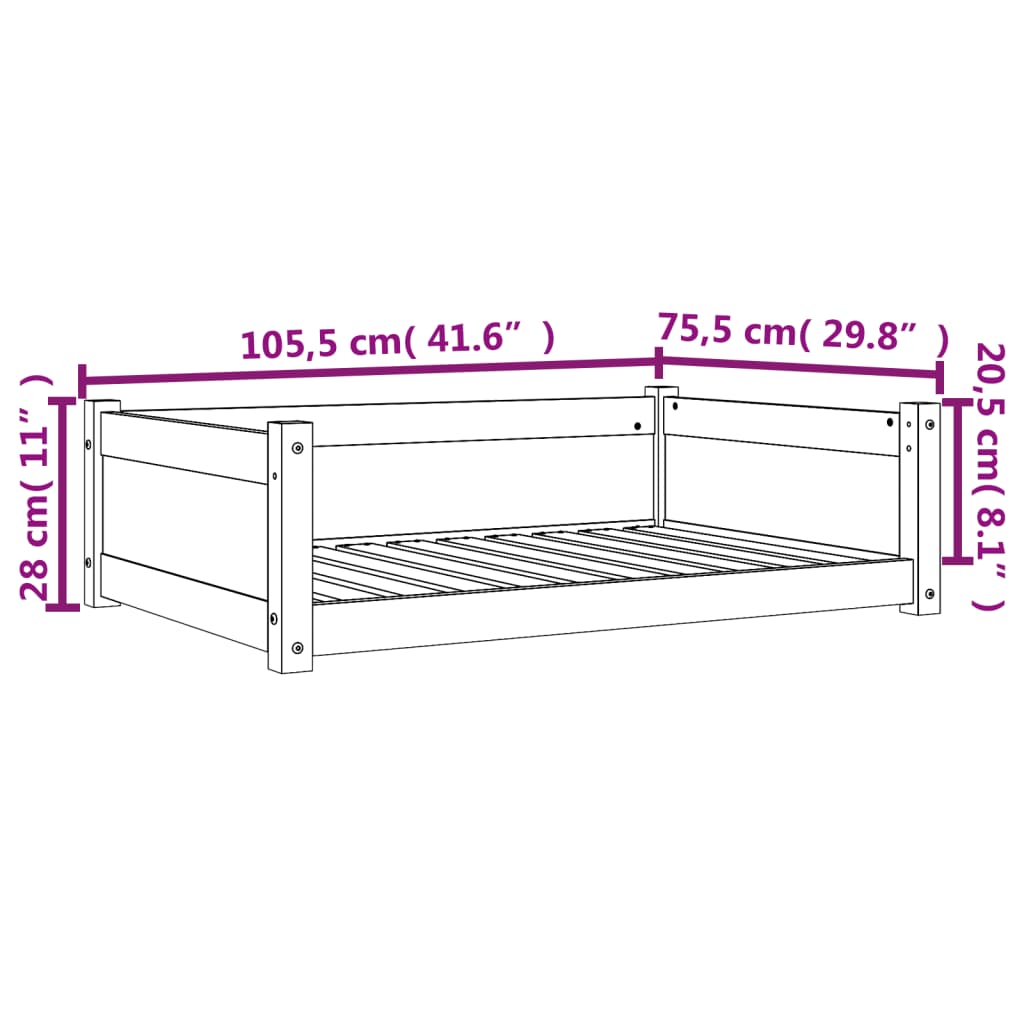 vidaXL Cama para perros madera de pino marrón cera 105,5x75,5x28 cm